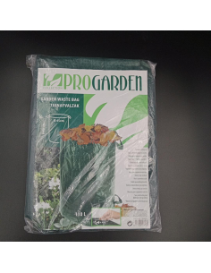 Zielony, składany kosz ogrodowy na odpady, rozłożony na trawie.