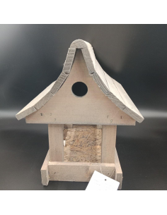 Szary Drewniany Karmnik z Budką Lęgową 2w1 30,5x30x23,5 cm Tin Tours