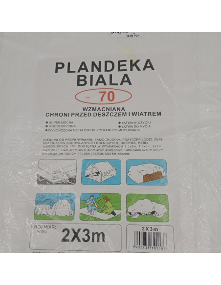 Plandeka 2x3 m biała 70gr/m2 okryciowa